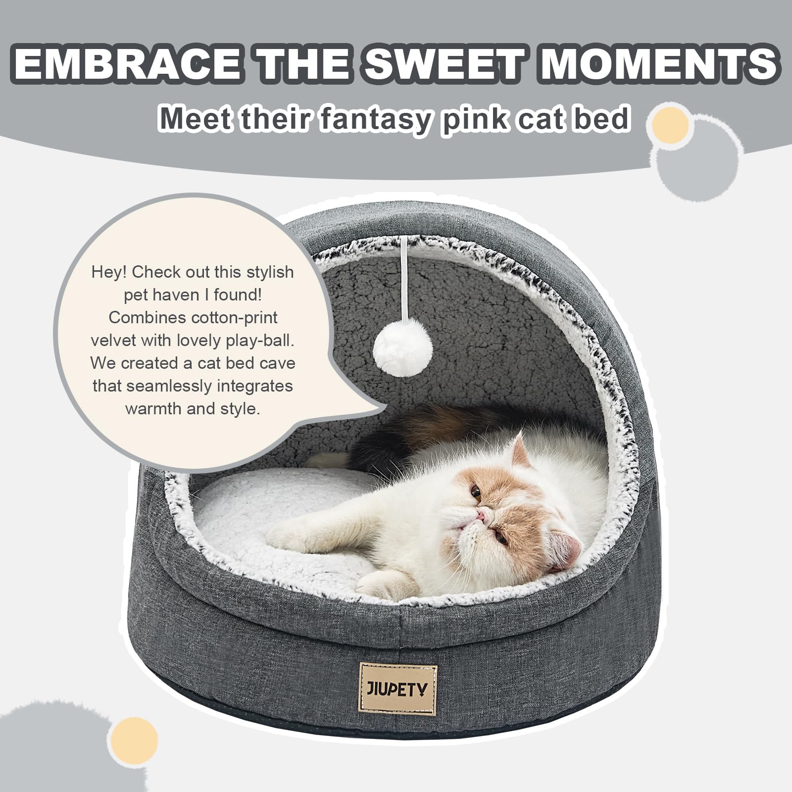 Cama Jiupety para gatos en tamaños M y L; ideal para felinos y mascotas pequeñas.