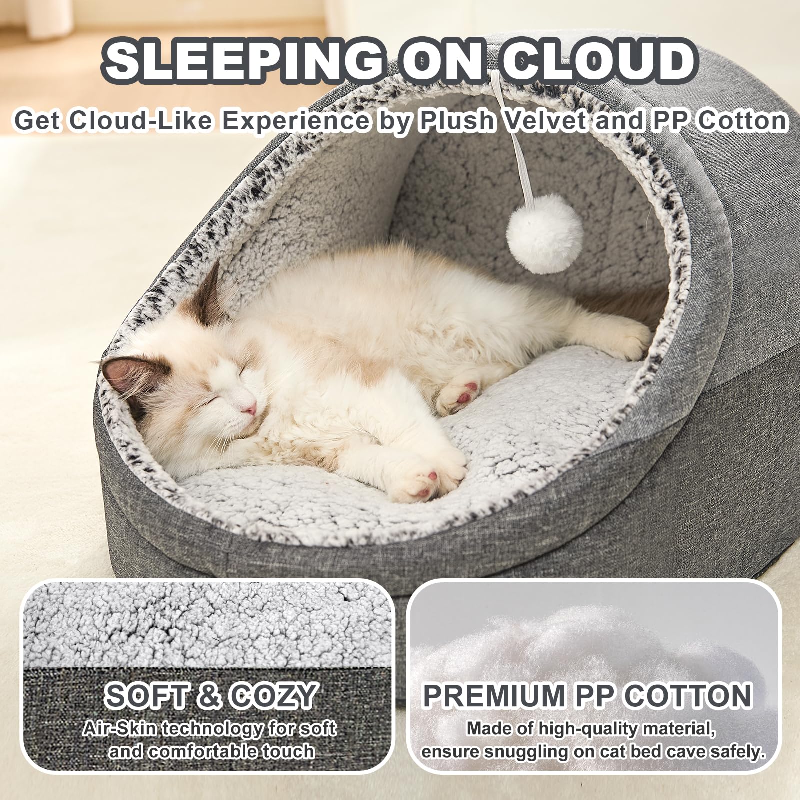 Jiupety Cama Gatos Cojin Desmontable Lavable: limpieza rápida y fácil
