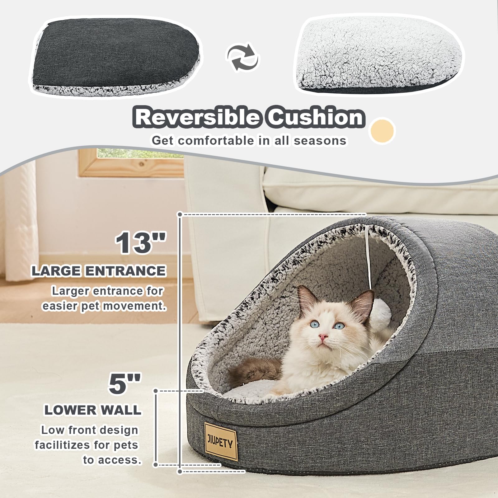 Jiupety Cama Gatos Refugio Cobierto: sensación de seguridad para siestas tranquilas