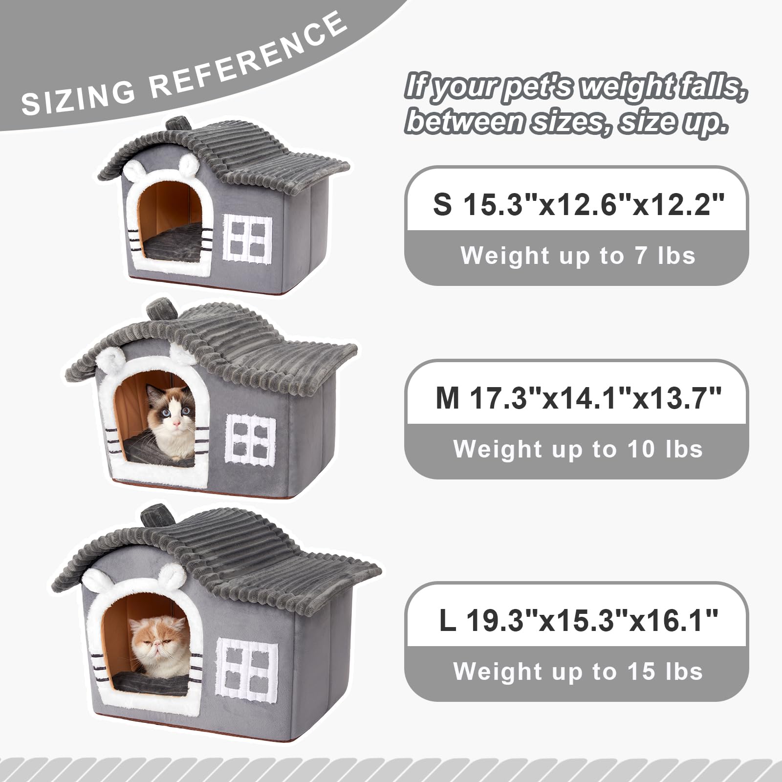 Tres tallas disponibles para Jiupety casa-gatos-oso-tamanos-disponibles.