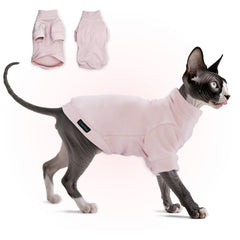 Gato Sphynx con el suéter de felpa JL WarmPaws, ajuste cómodo en la parte frontal