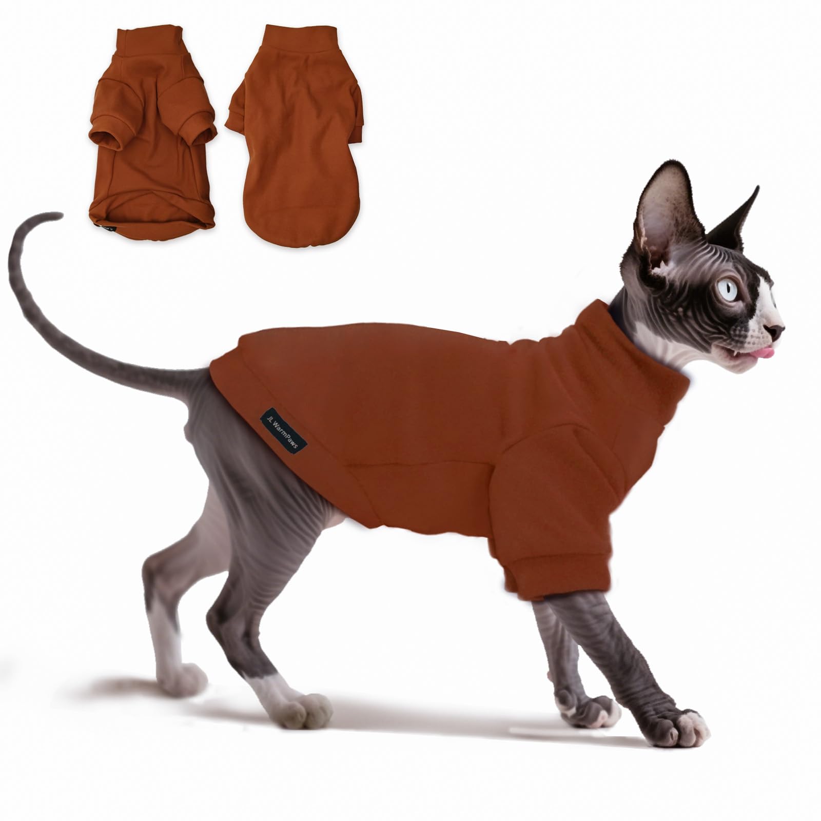 JL WarmPaws sudadera para gato sin pelo, vista frontal cómoda para uso diario.