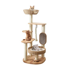 JLDUQKUM arbol-gato-madera-1, estructura de madera natural para juego seguro de gatos.