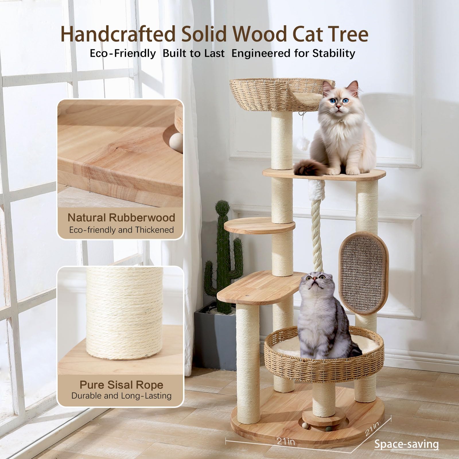 JLDUQKUM arbol-gato-madera-2, torre estable ideal para varios gatos grandes.