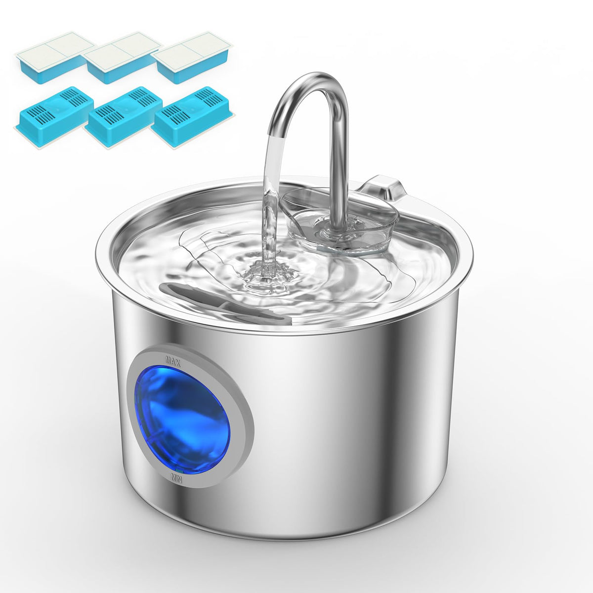 JLVDXN fuente de agua para gatos en acero 304, duradera y fácil de limpiar.