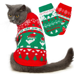 Sudadera navideña Jnancun para gato rojo, vista frontal y cómodo.