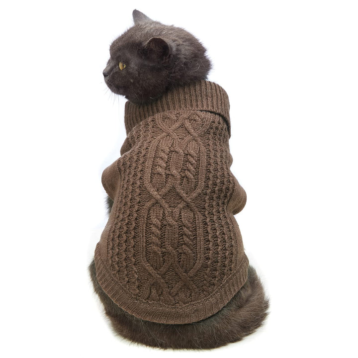 Jnancun suéter para gato marrón, primer plano que muestra tejido suave y calentamiento.