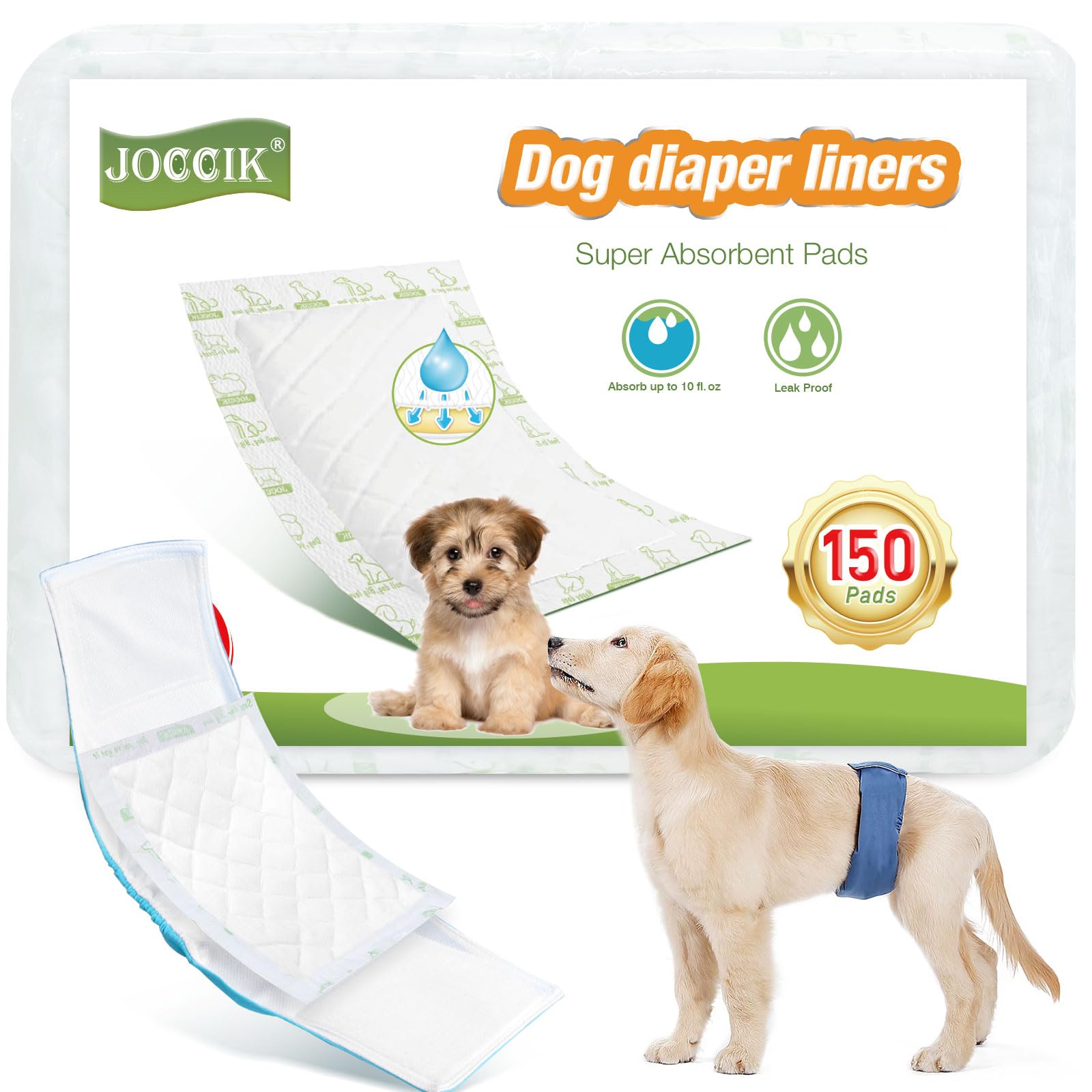 JOCCIK liners para pañales caninos en empaque de 100 unidades, fácil de reemplazar.