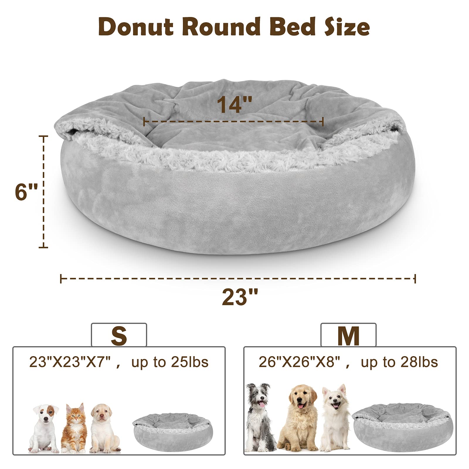 JOEJOY cama donut con peluche suave, vista lateral y diseño acolchado.