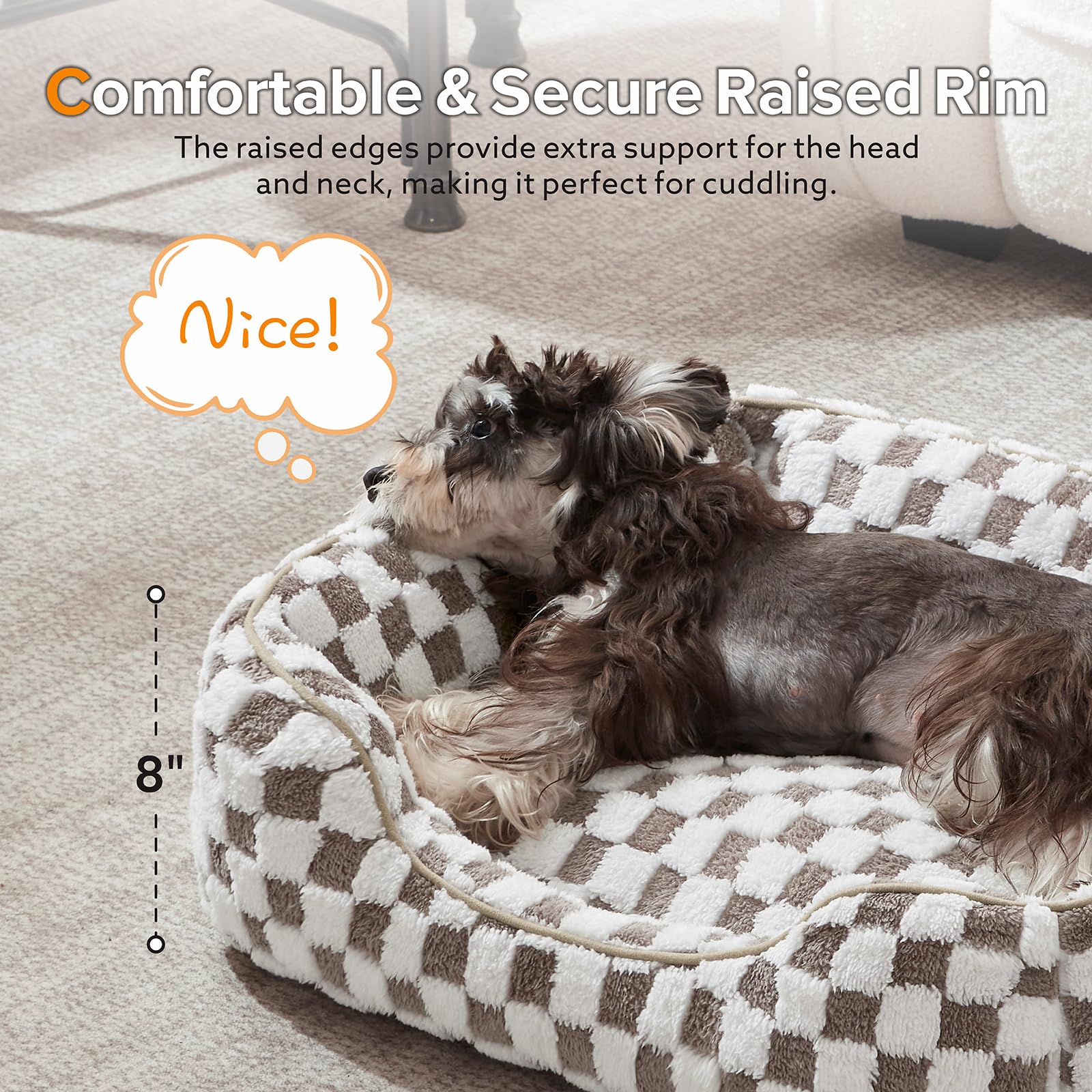 JOEJOY cama para perros con bordes elevados ofrece soporte para cabeza y cuello.