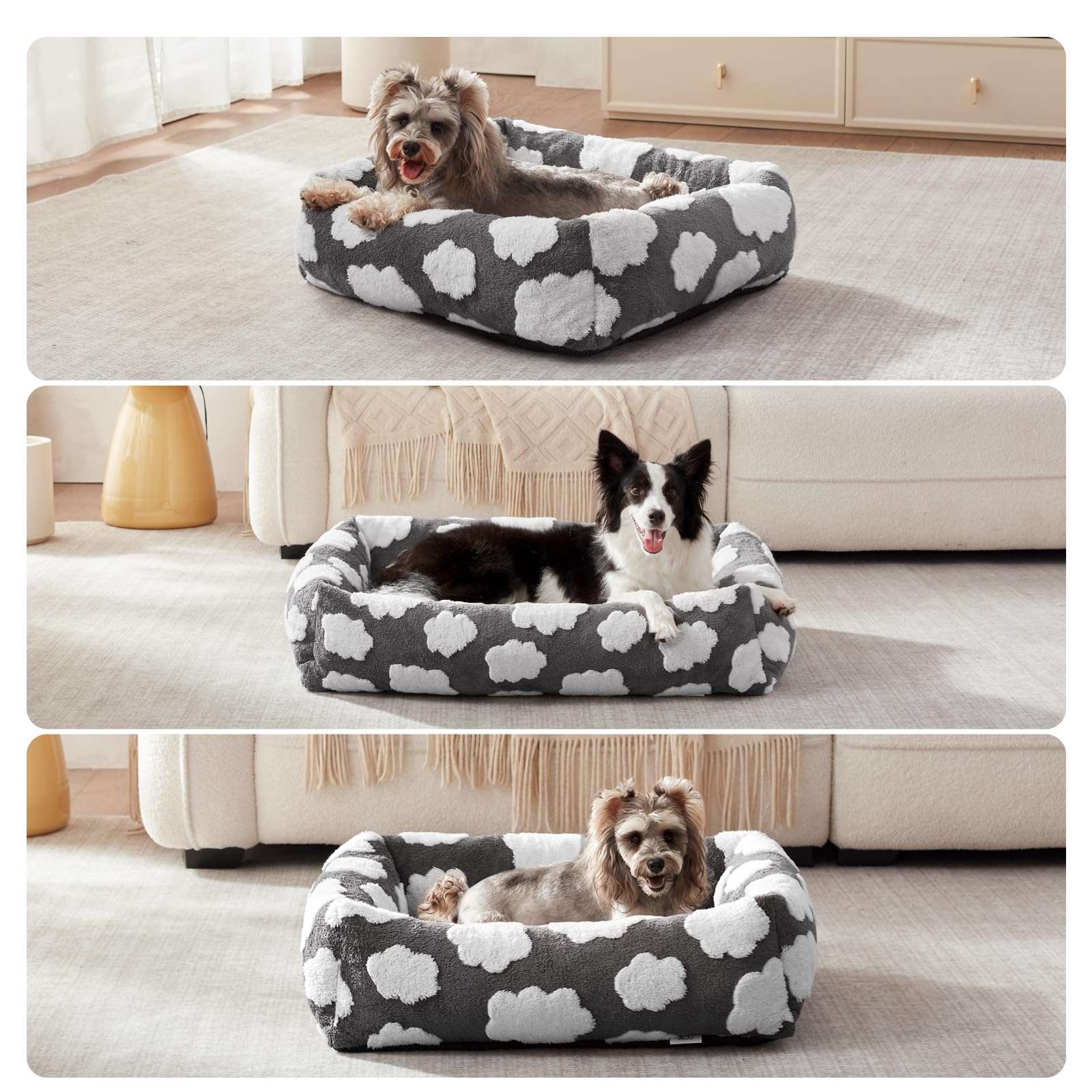JOEJOY cama para perros, tapizado gris suave para descanso cómodo