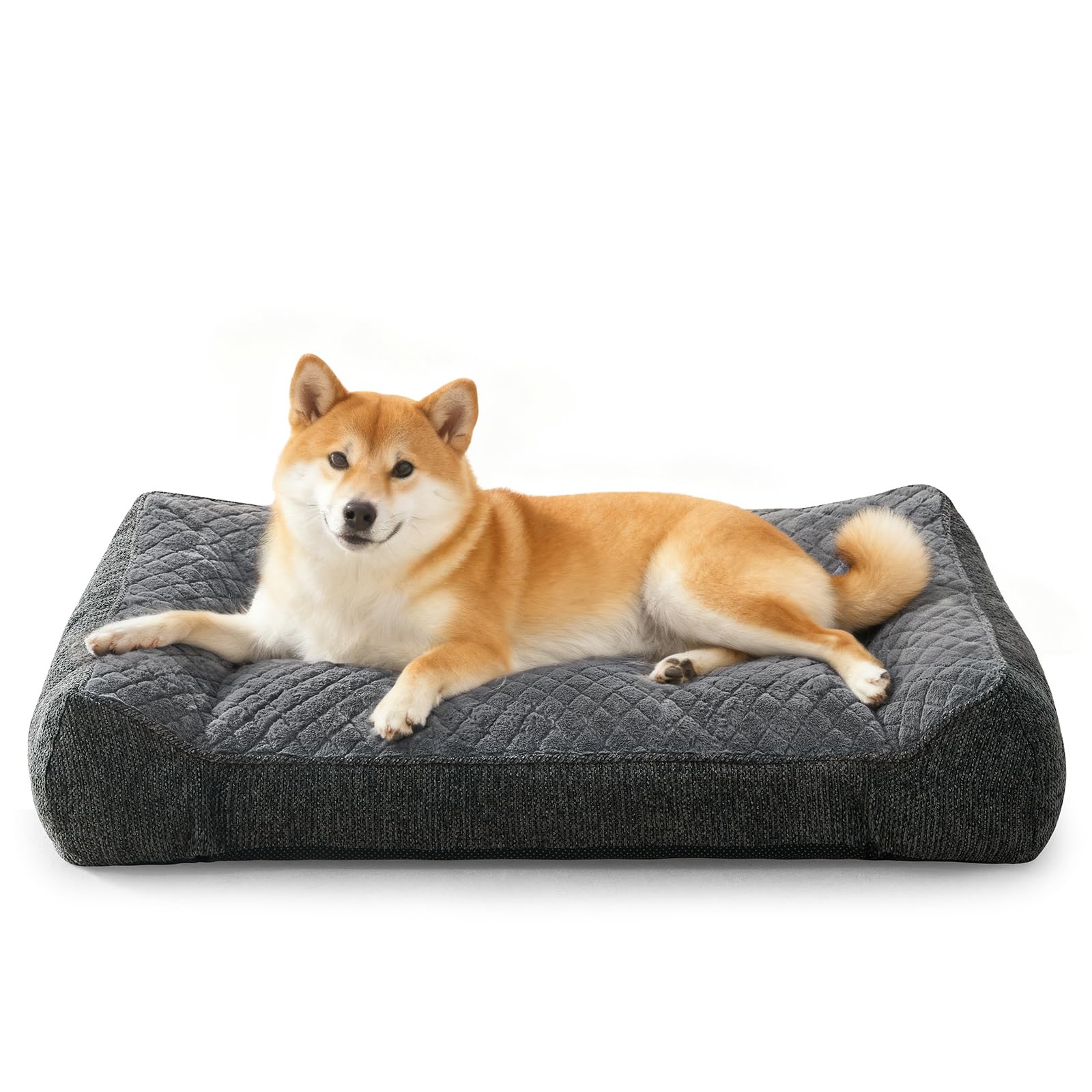 JOEJOY cama ortopédica para perros medianos, vista general con respaldo de tres lados para mayor comodidad