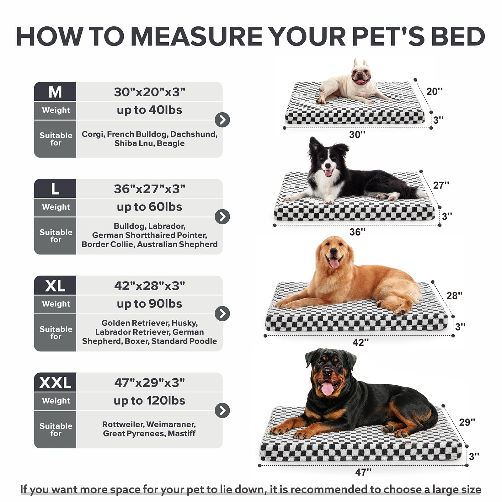 Tamaño 47×29 pulgadas, ideal para perros grandes.