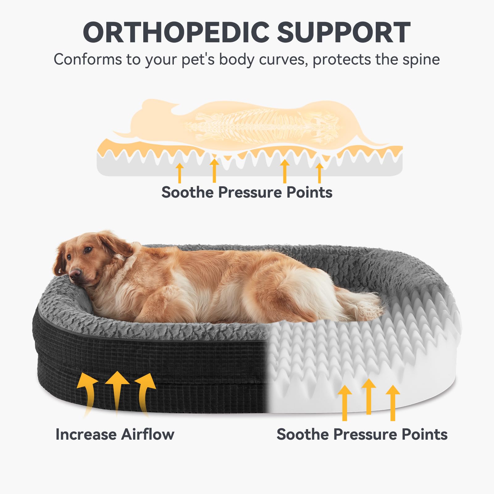 Cama con refuerzos 360 de JOEJOY para mayor contención del cuerpo.