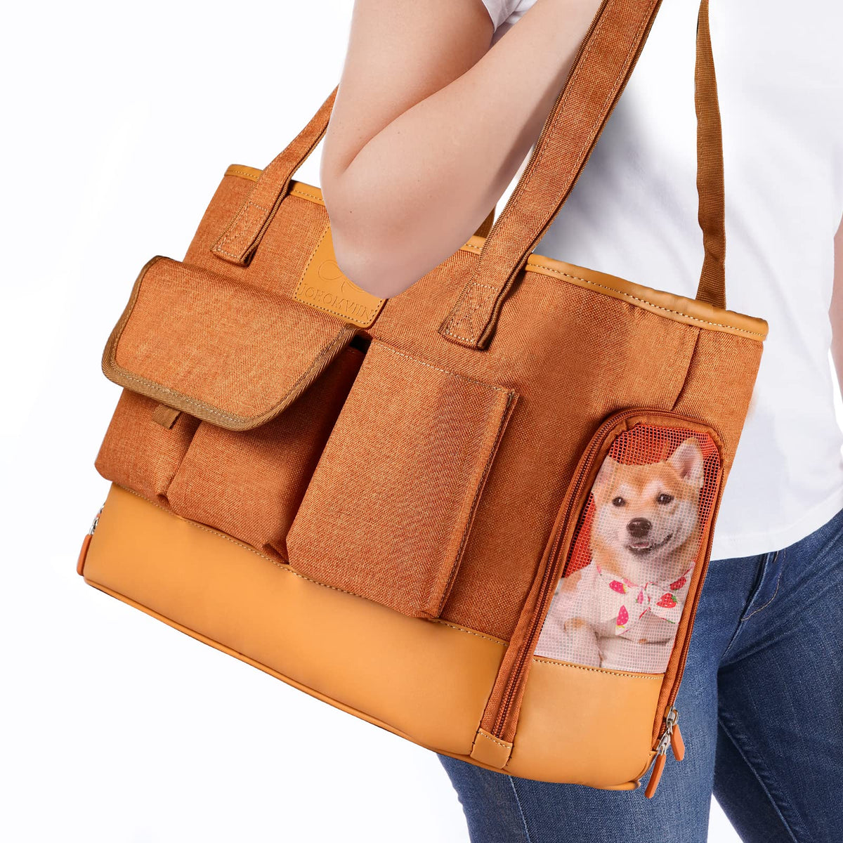 Johomviin bolsa de transporte para gatos y perros, vista frontal, ideal para viajes.