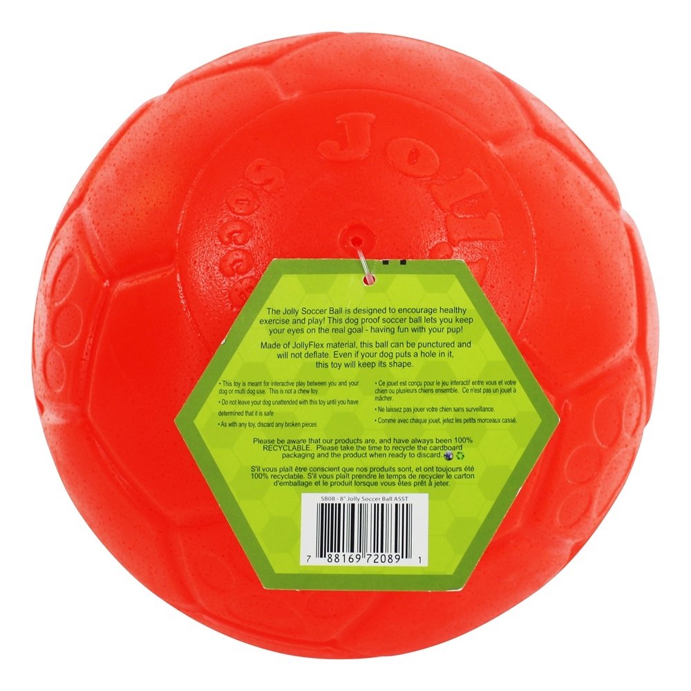 Jolly Pets bola de fútbol para perros 8in, perfecta para juegos al aire libre.