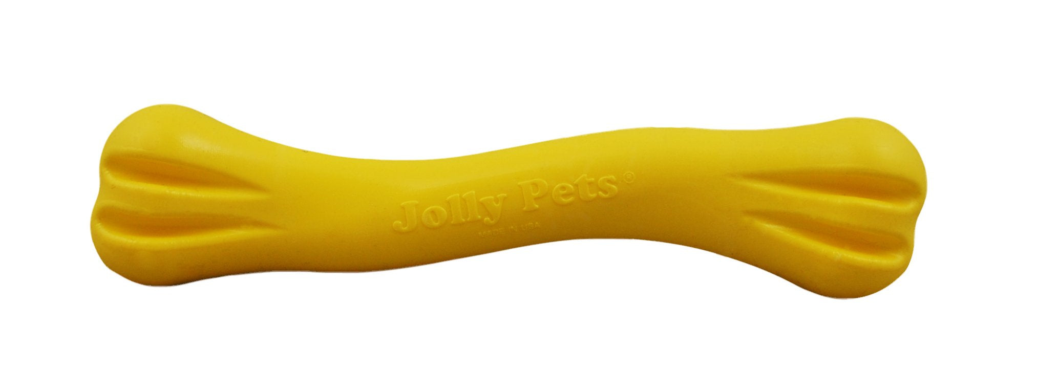 Jolly Pets Jolly Bone pequeño amarillo en vista frontal con enfoque en juego seguro