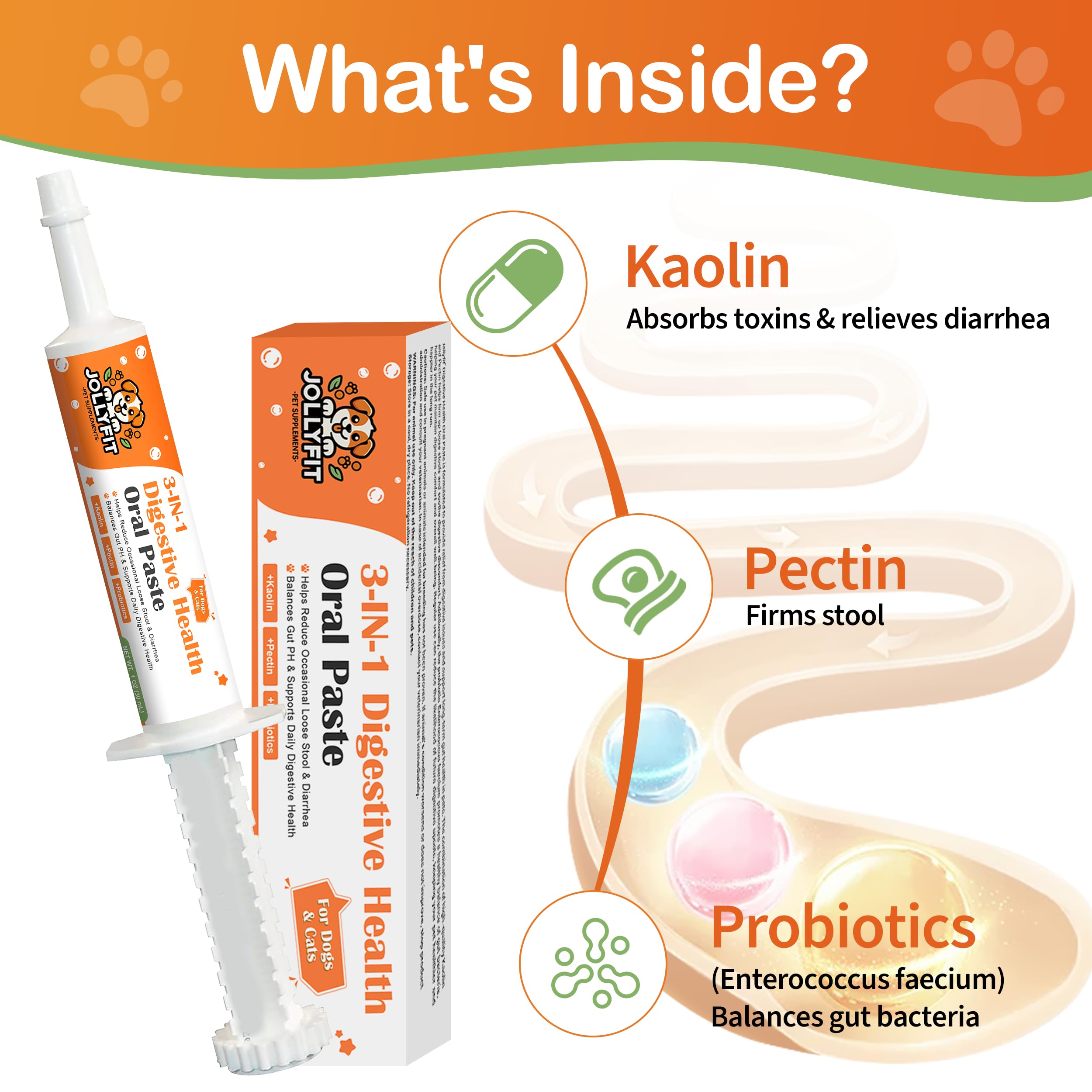 Pasta antidiarrea Jollyfit para perros, favorece heces más firmes y confort estomacal.