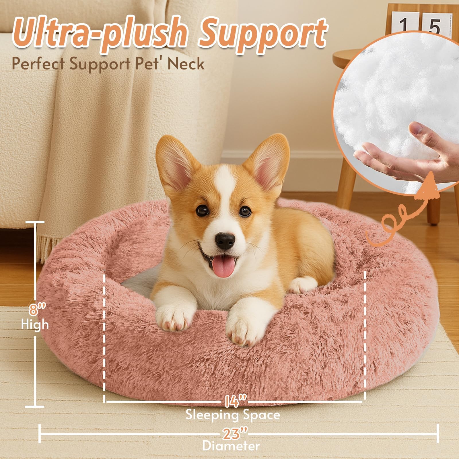 JOLLYVOGUE calming donut bed machine-washable design for quick, easy cleaning