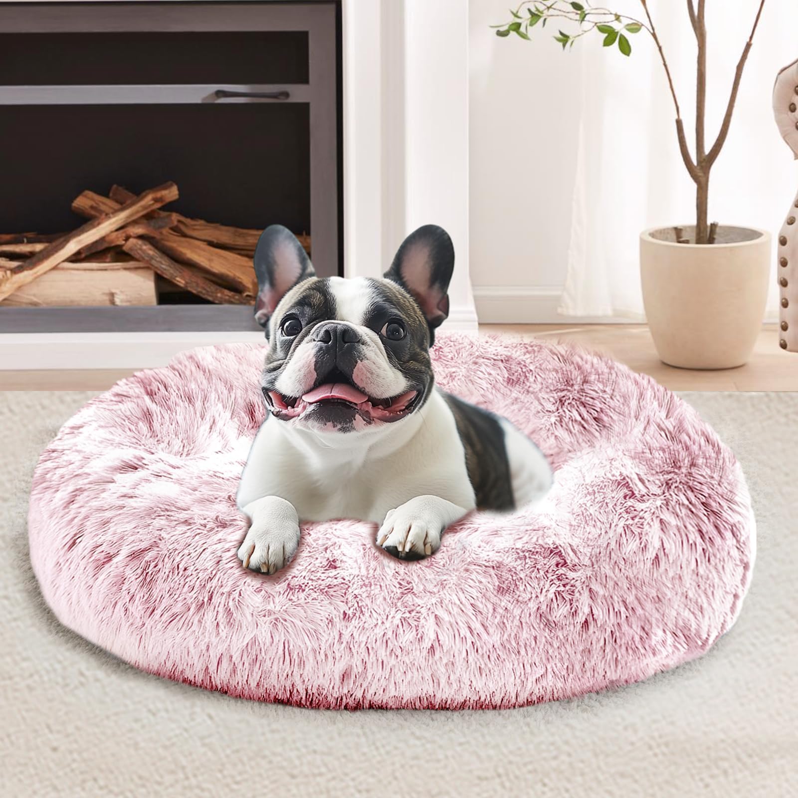 Cama en forma de dona JOLLYVOGUE Calma para mascotas de hasta 15 lb, refugio suave
