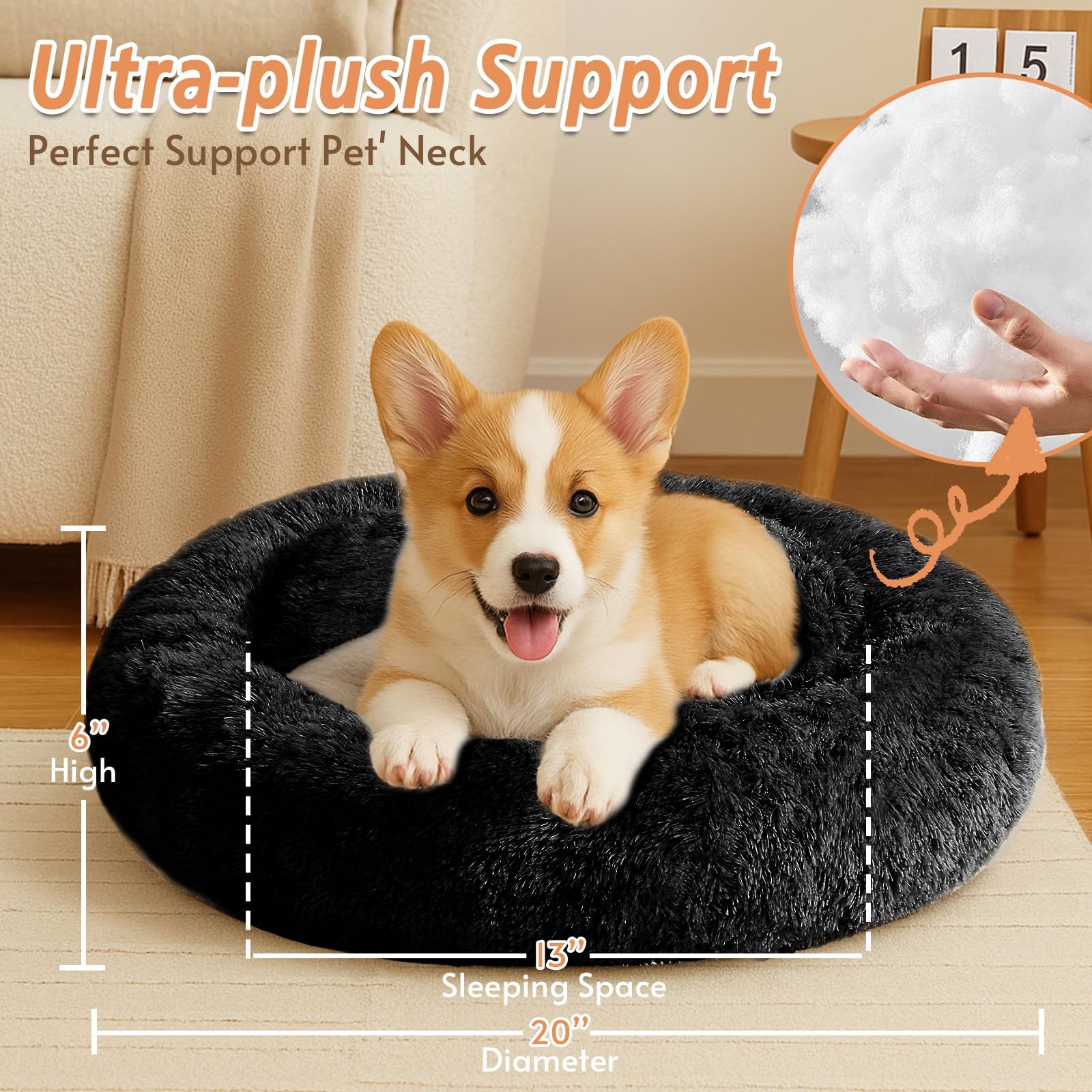Cama dona lavable JOLLYVOGUE con funda suave, ideal para lavado a máquina y cuidado fácil.