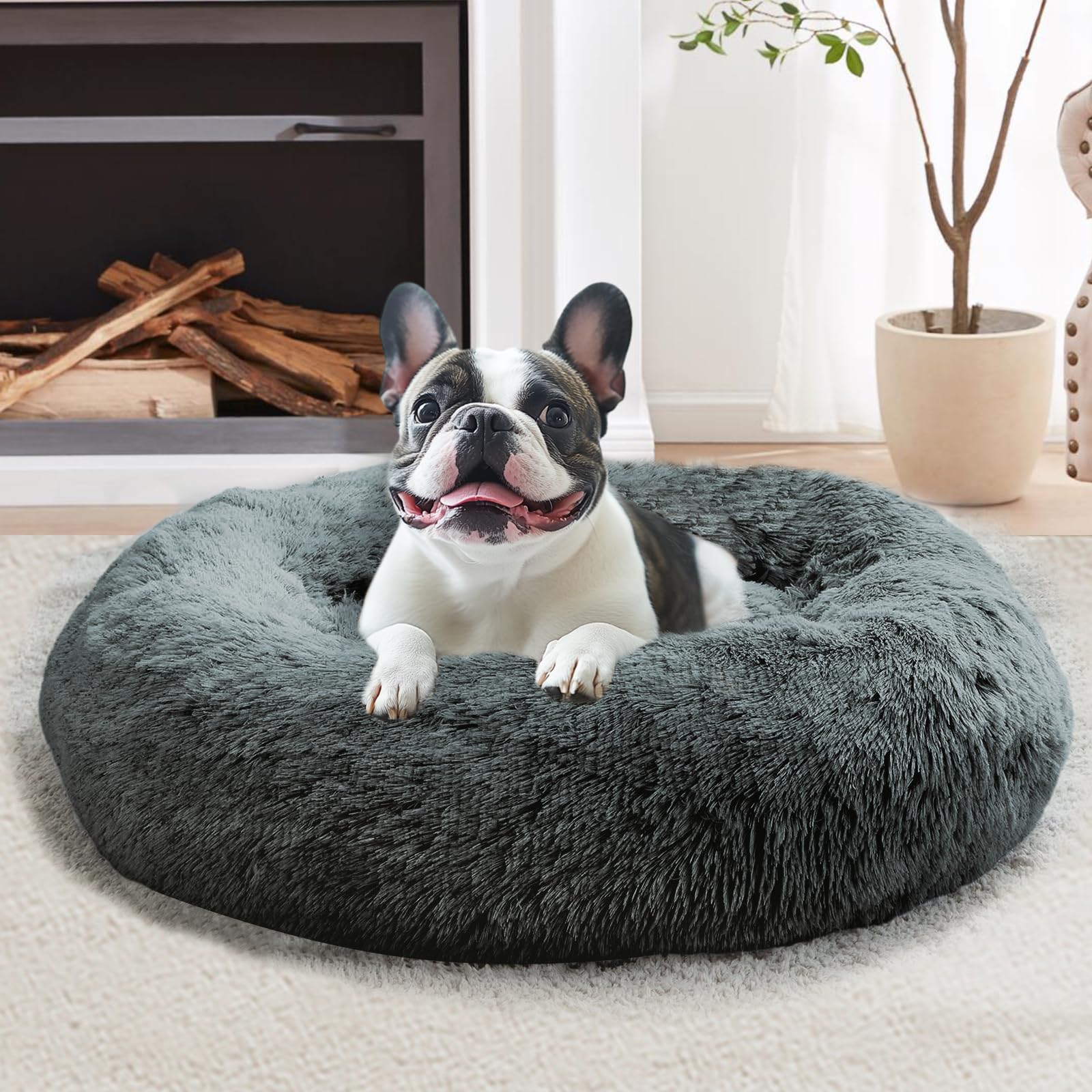 Cama forma de dona suave de JOLLYVOGUE con exterior peludo para siestas tranquilas