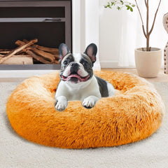 Cama donut suave de JOLLYVOGUE para perro, descanso calmante y cómodo.