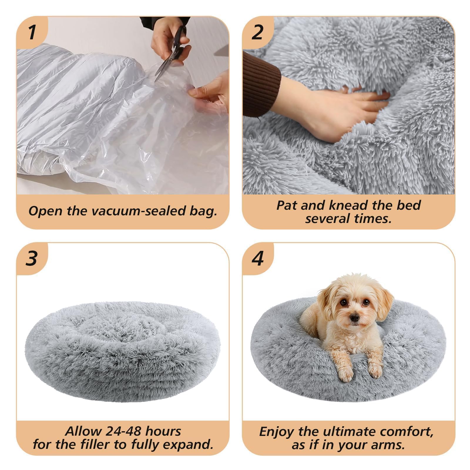 Cama donut JOLLYVOGUE perfecta para gatitos y cachorros, fomenta siestas profundas.