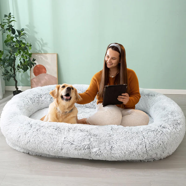Cama humana para perro JOLLYVOGUE con funda extraíble lavable para higiene rápida.