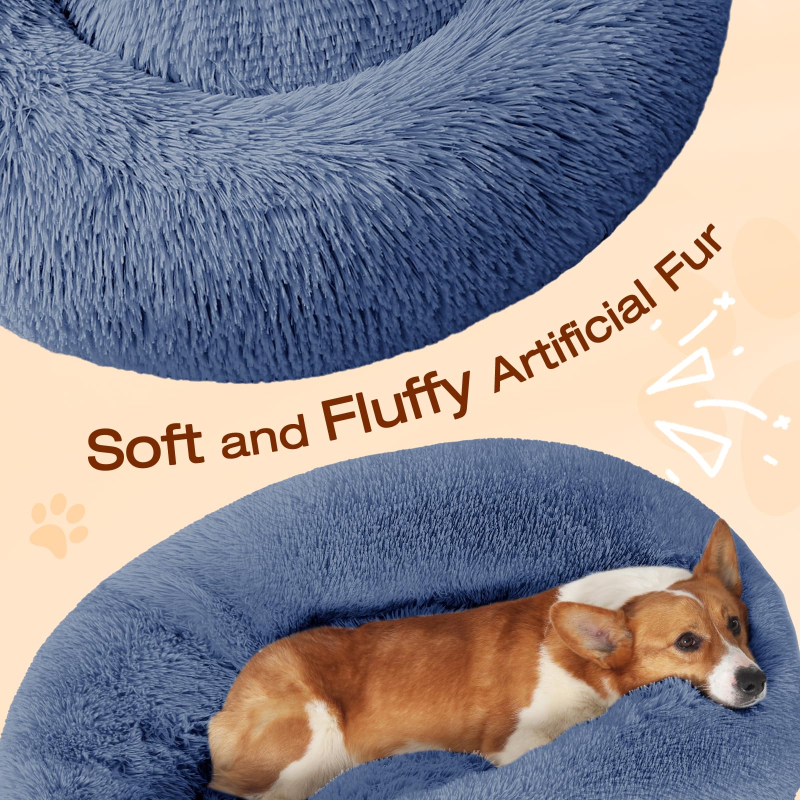 Cama de rosquilla JOLLYVOGUE para gatos y perros, apoyo de cabeza calmante.