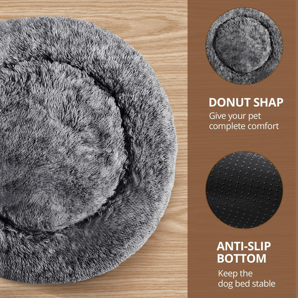 Vista de 360 grados de la cama donut JOLLYVOGUE que abraza al perro.