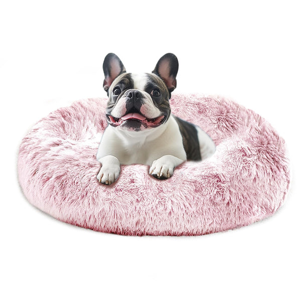 Cama para perro JOLLYVOGUE en forma de rosquilla, descanso cómodo en rosa humo
