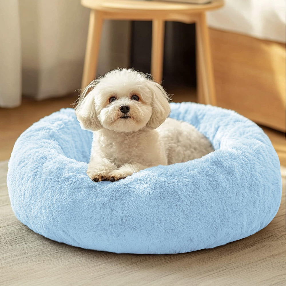 Cama JOLLYVOGUE para perros y gatos, forma rosquilla suave para descanso cómodo.