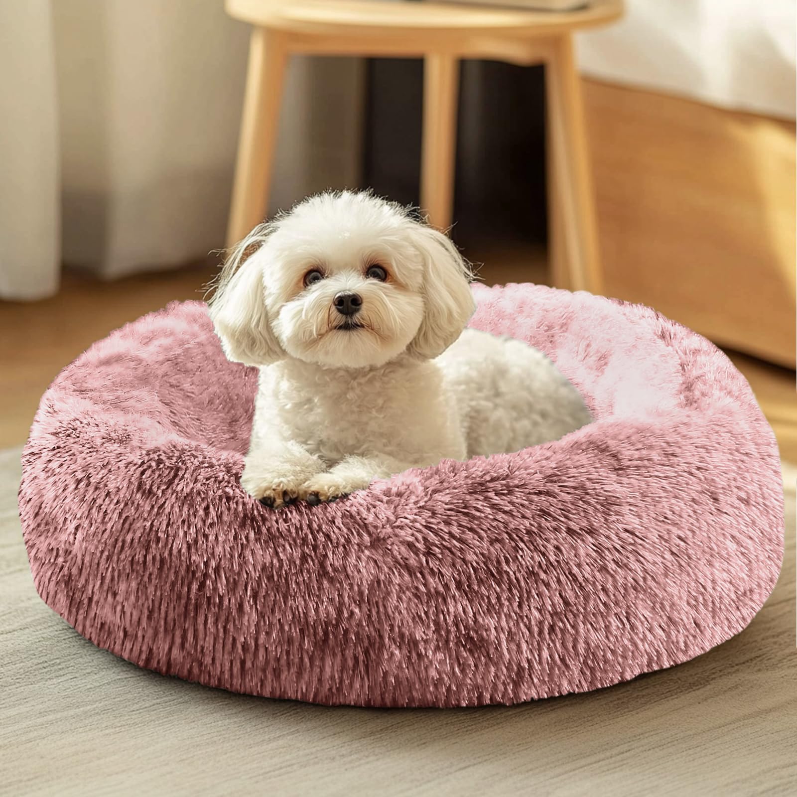 Cama JOLLYVOGUE para mascotas: nido donut suave para calor y seguridad.
