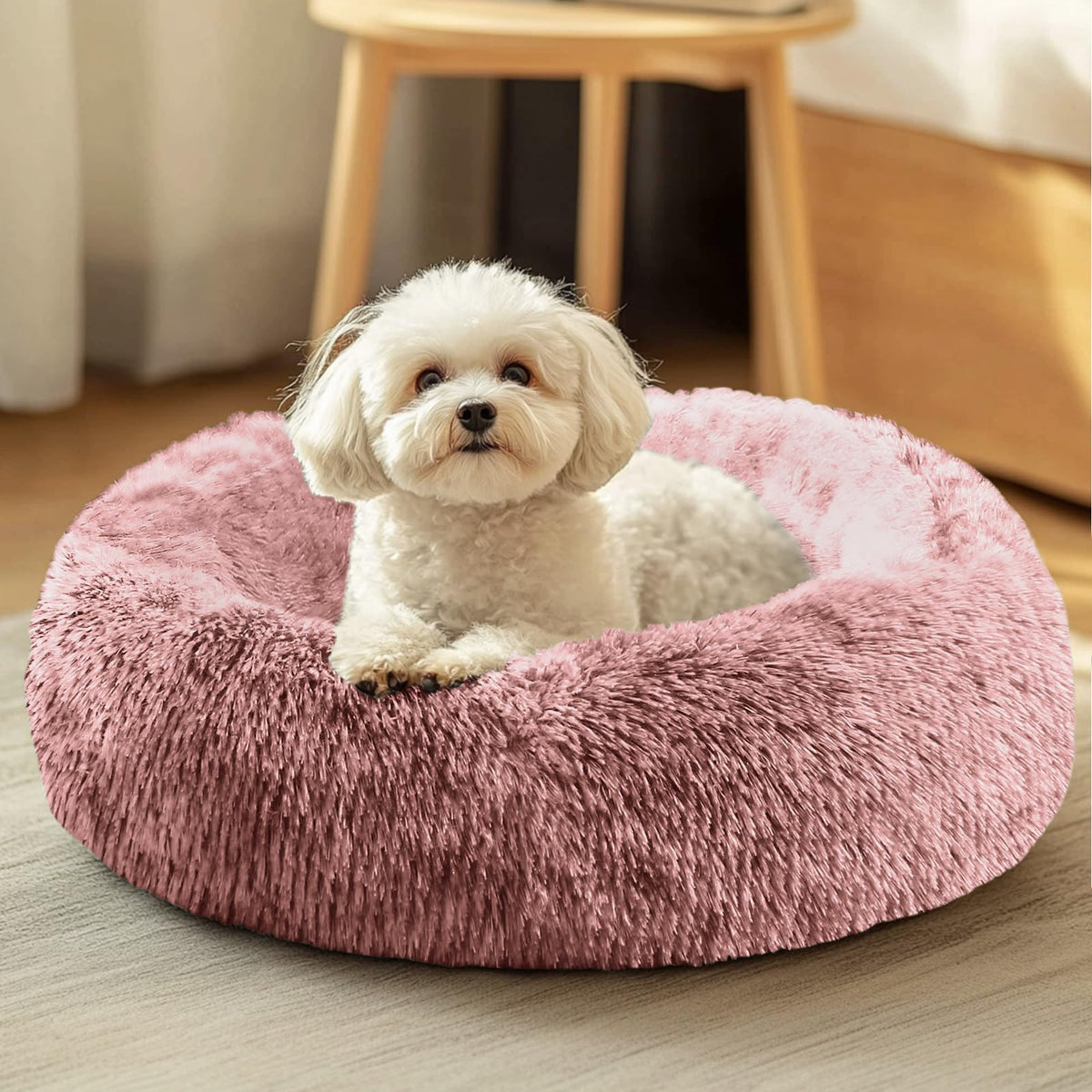 Cama JOLLYVOGUE para mascotas: nido donut suave para calor y seguridad.
