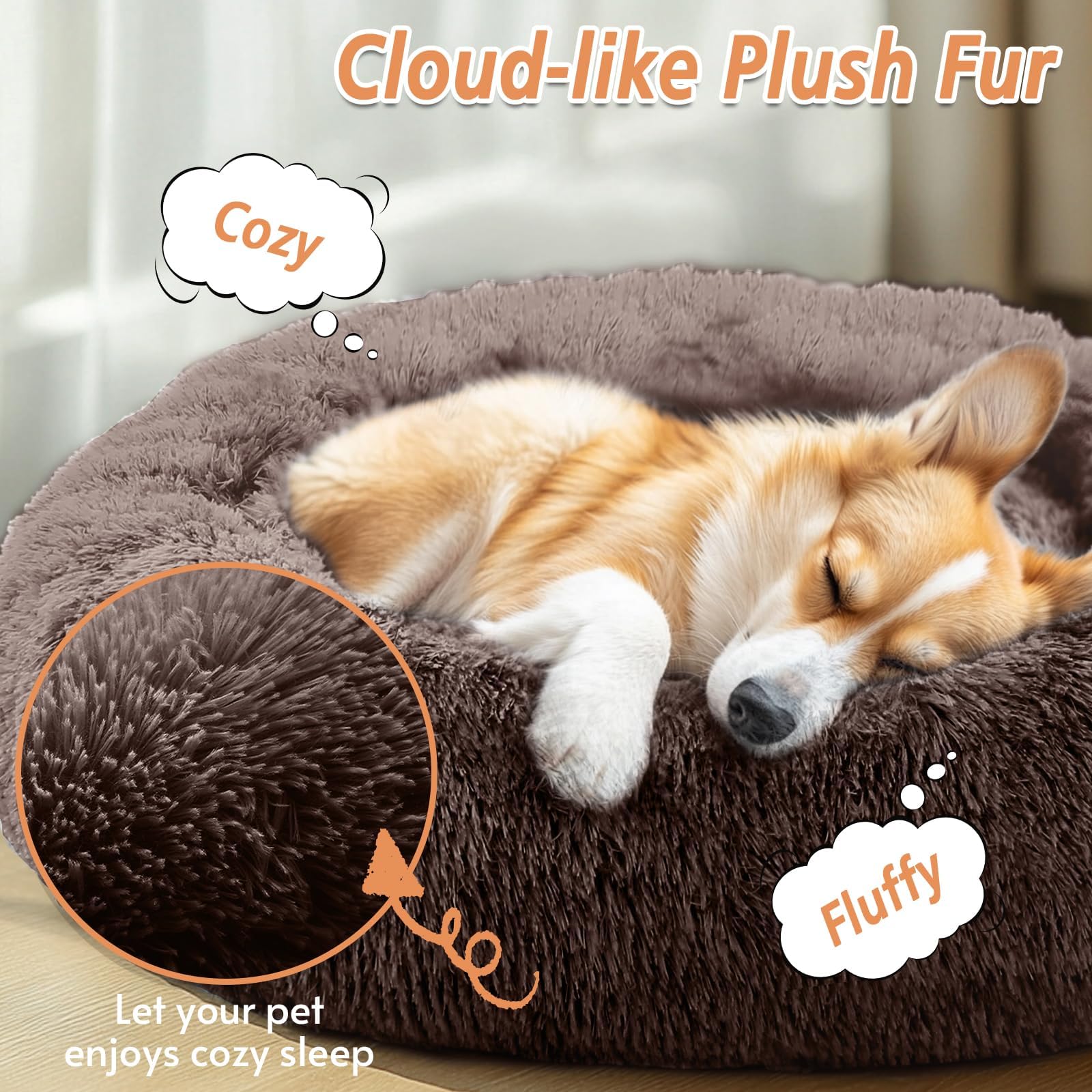 Cama JOLLYVOGUE para perro pequeño forro-pelo-falso, textura lujosa y cálida.