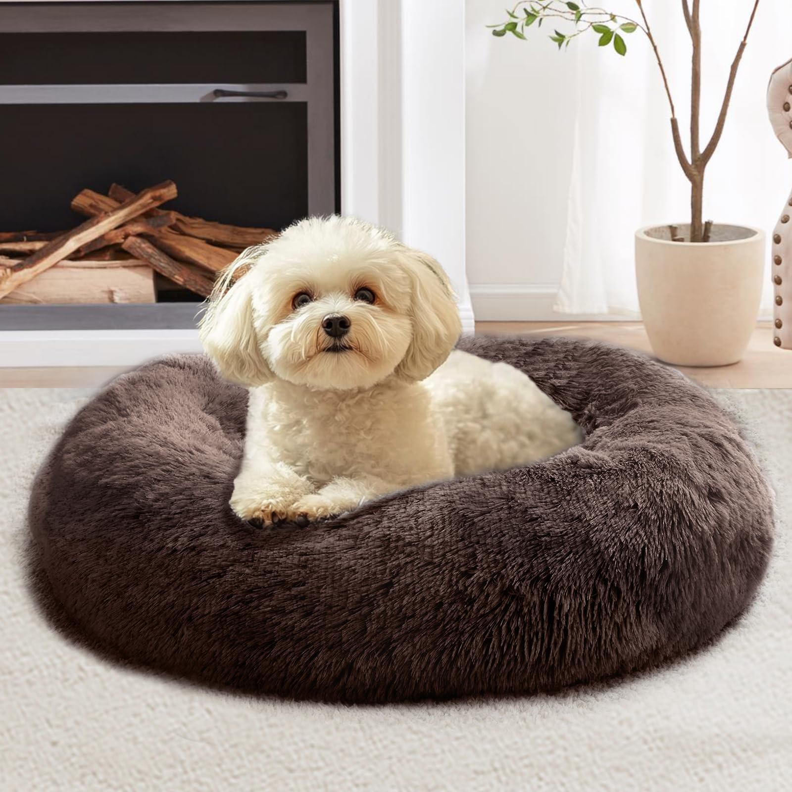 Cama JOLLYVOGUE para perro pequeño round-donut, refugio suave y calmante.