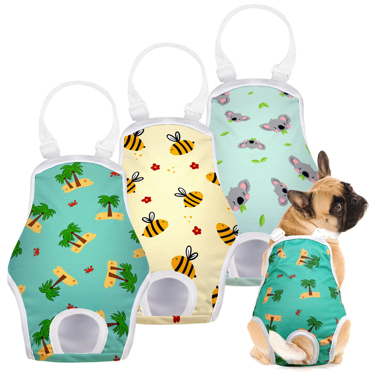 Pañales Jollywoods para perra talla M con suspensor ajustable para un ajuste seguro.