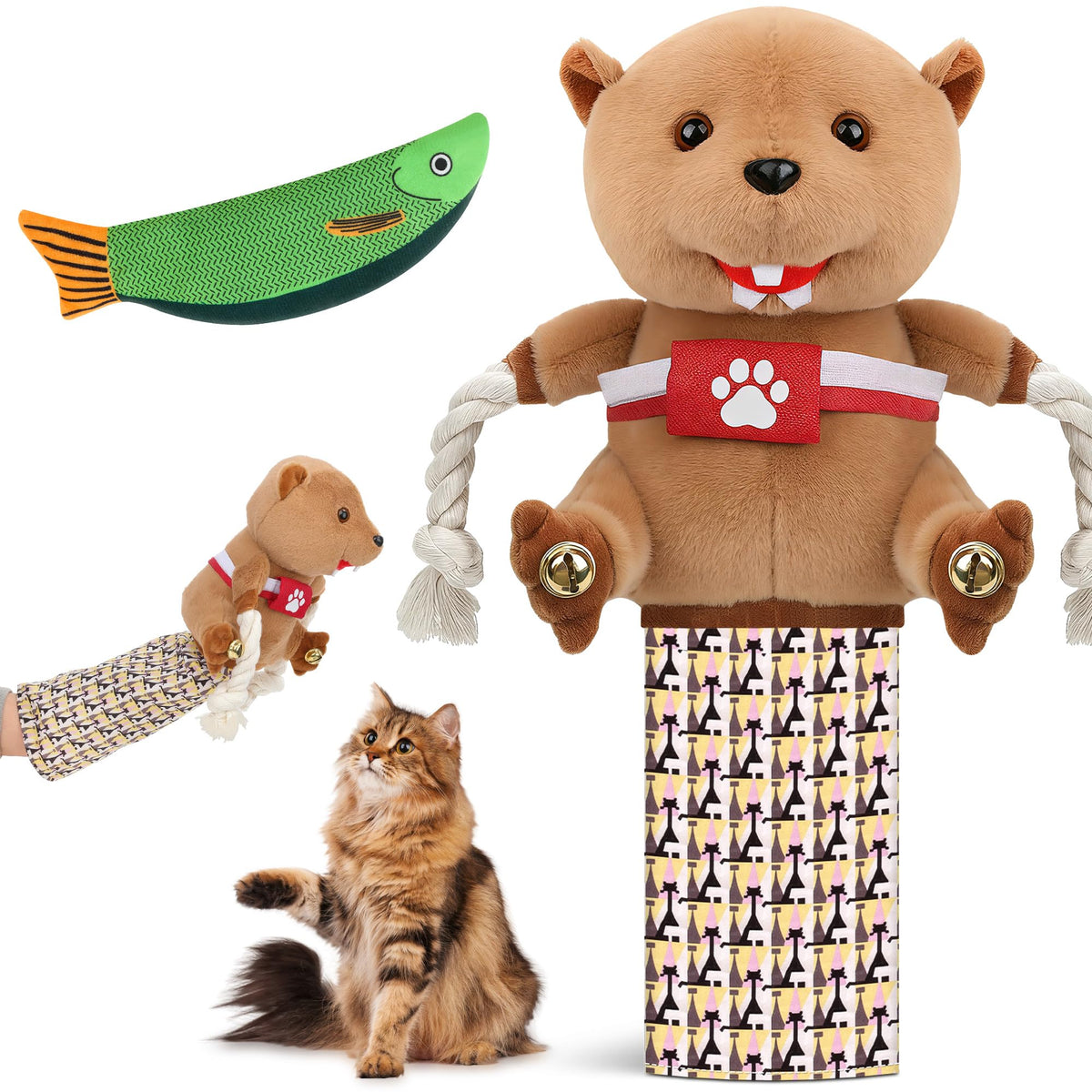 Guante Joreoia para lucha con gato facilita juego interactivo seguro.