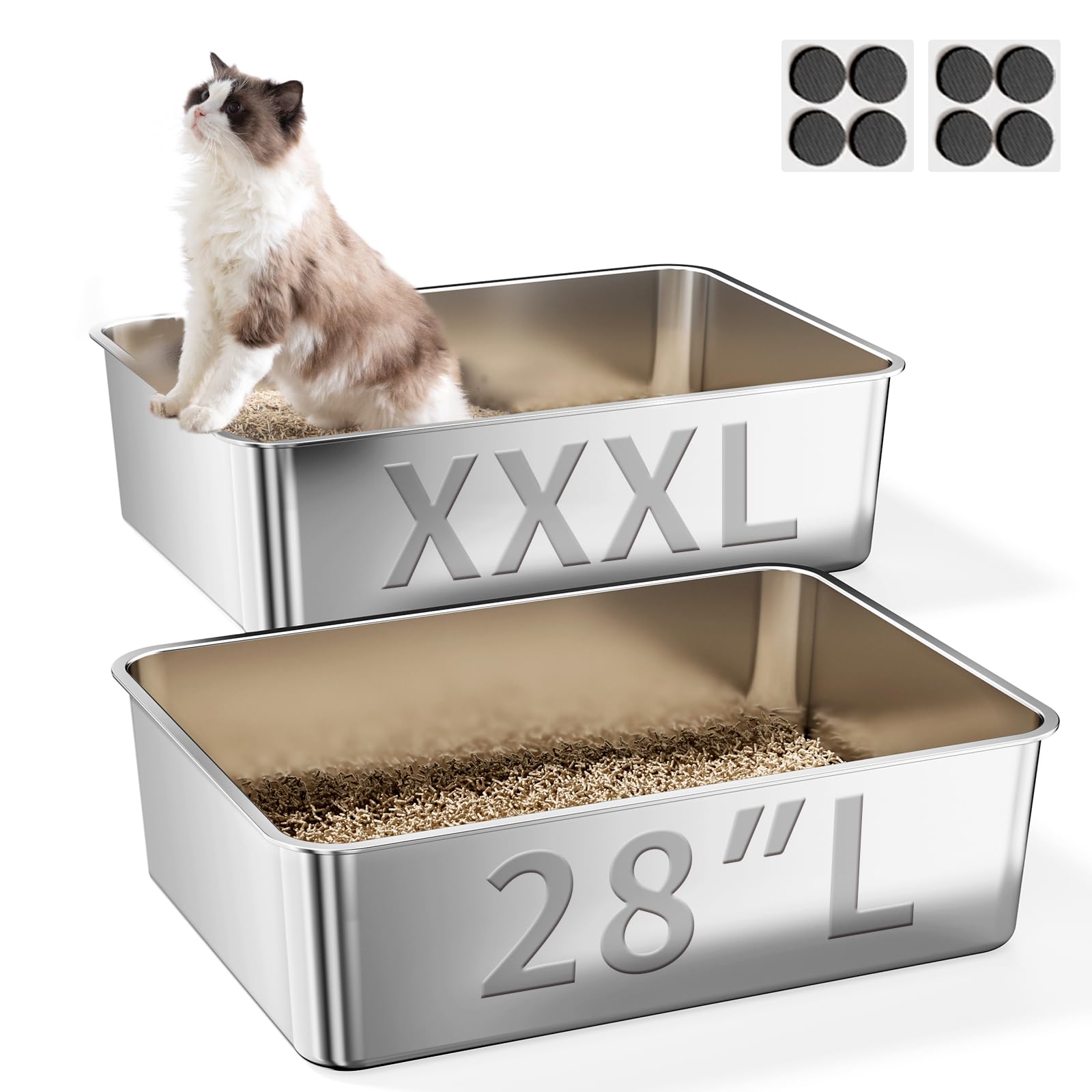 Jotesnew caja de arena XXXL, vista frontal, gran capacidad para gatos grandes.