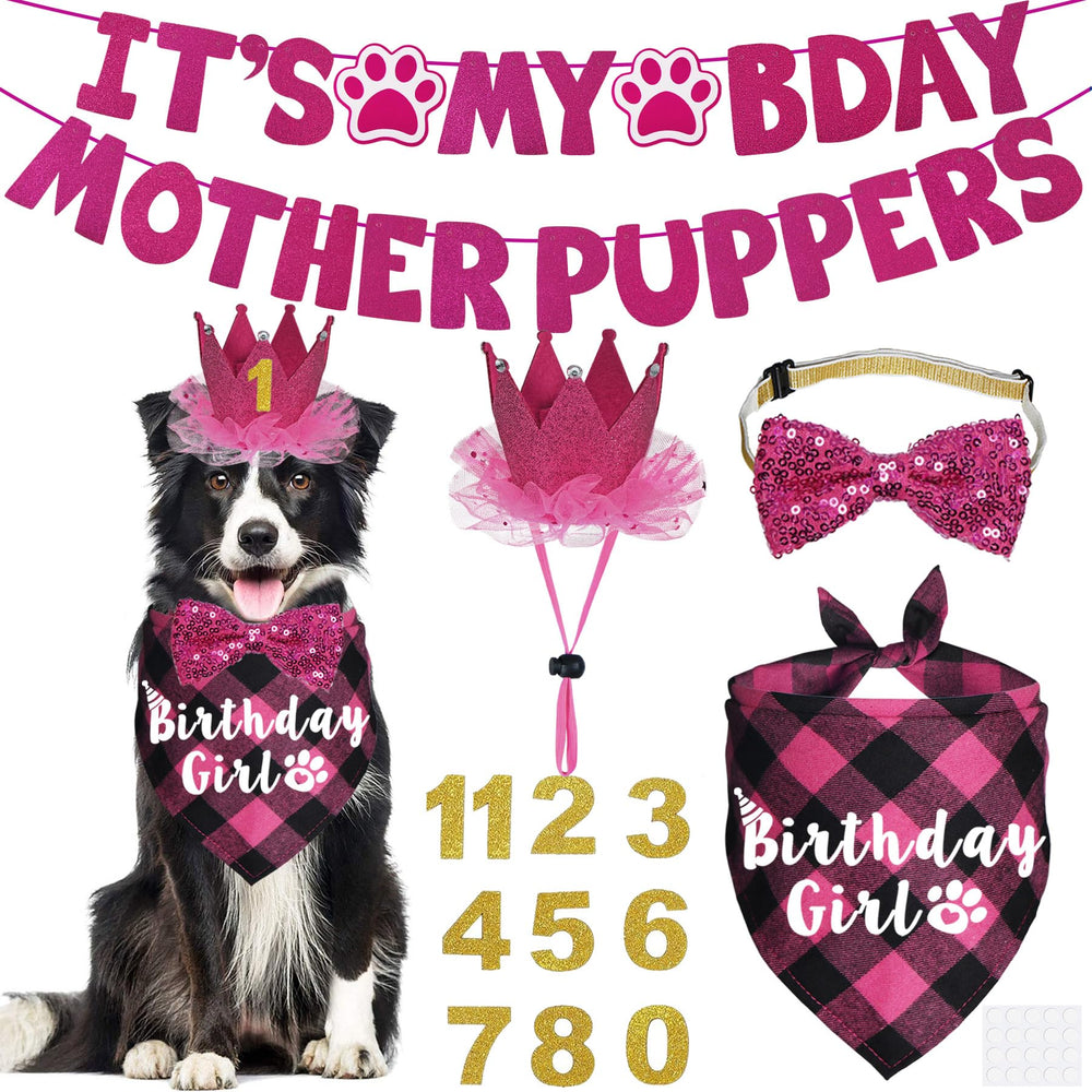 Bandana rosa de cumpleaños JOTFA para sesión de fotos del perro