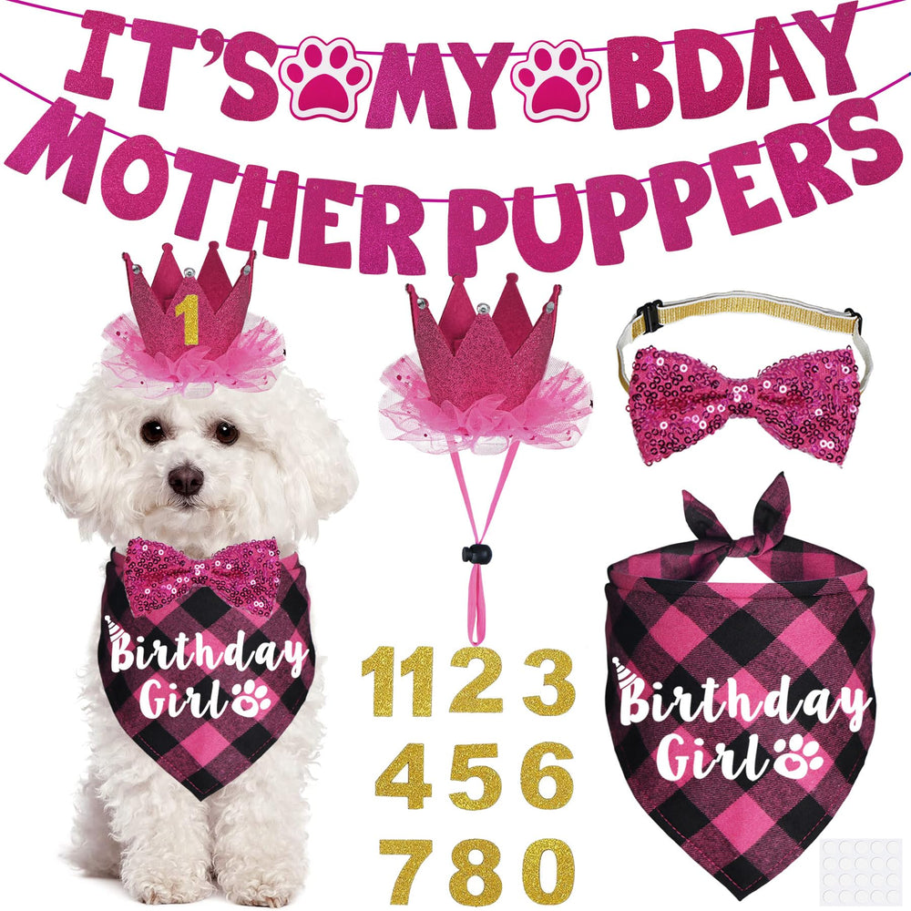 JOTFA bandana de cumpleaños para perro en rosa, ideal para fotos festivas