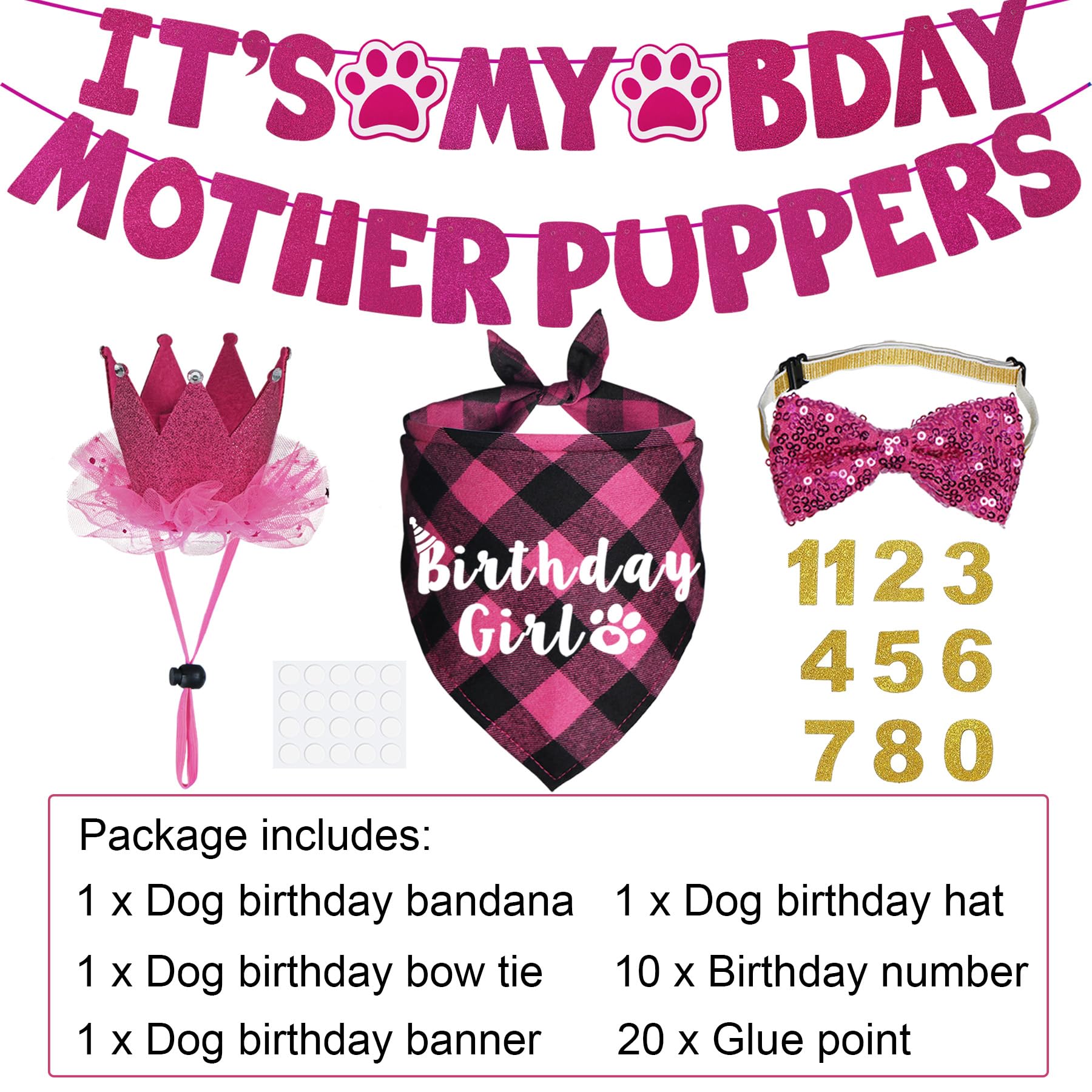 JOTFA lazo de cumpleaños para perro en rosa, complemento elegante para el atuendo