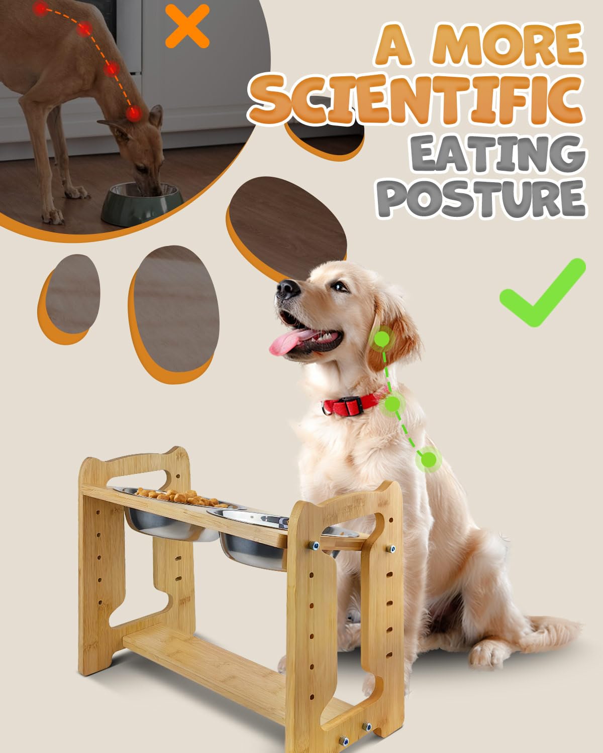 Jovrun bambú natural: base duradera para comedor de mascota.