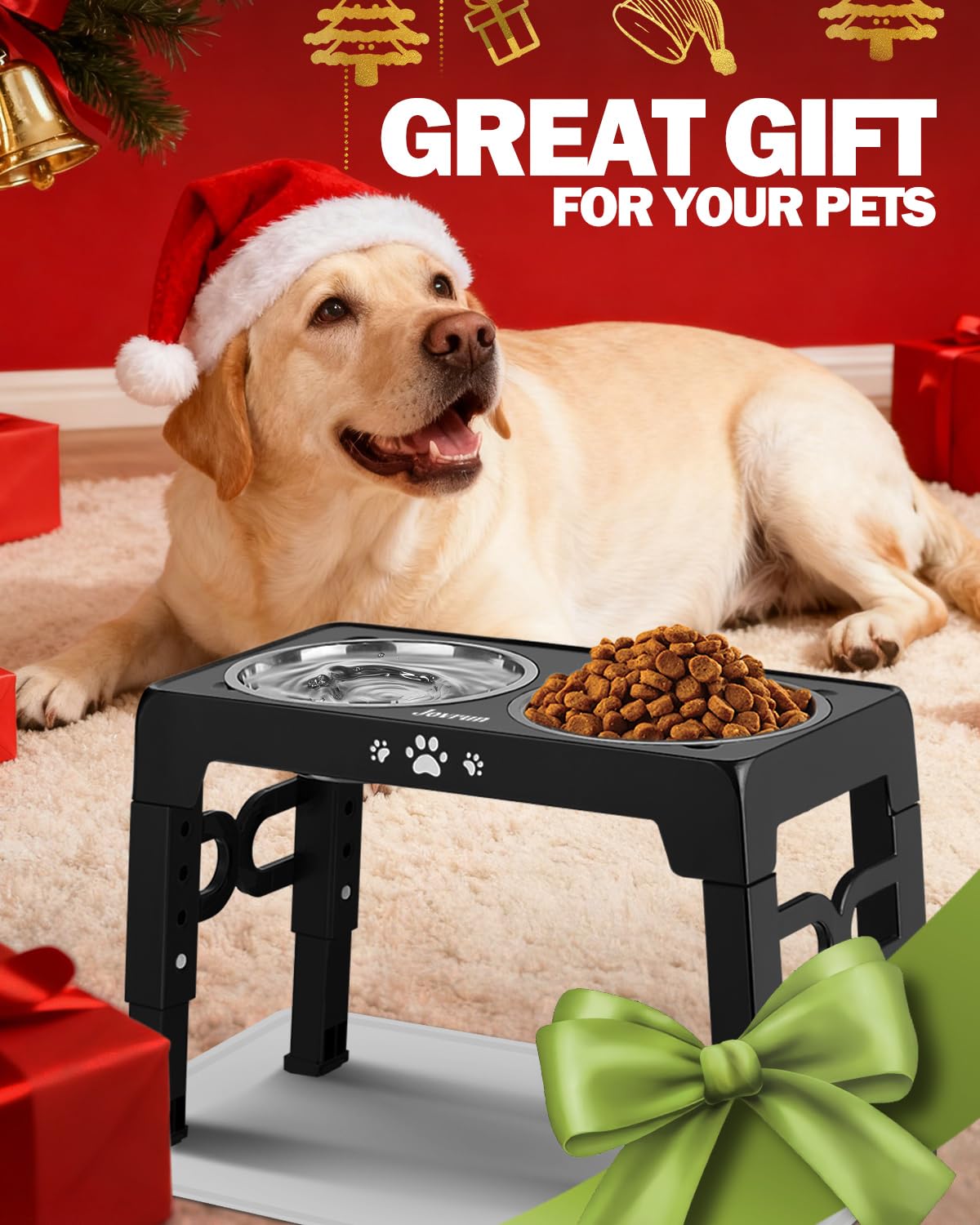 Diseño ergonómico de Jovrun para perros medianos y grandes, mejor experiencia al comer.