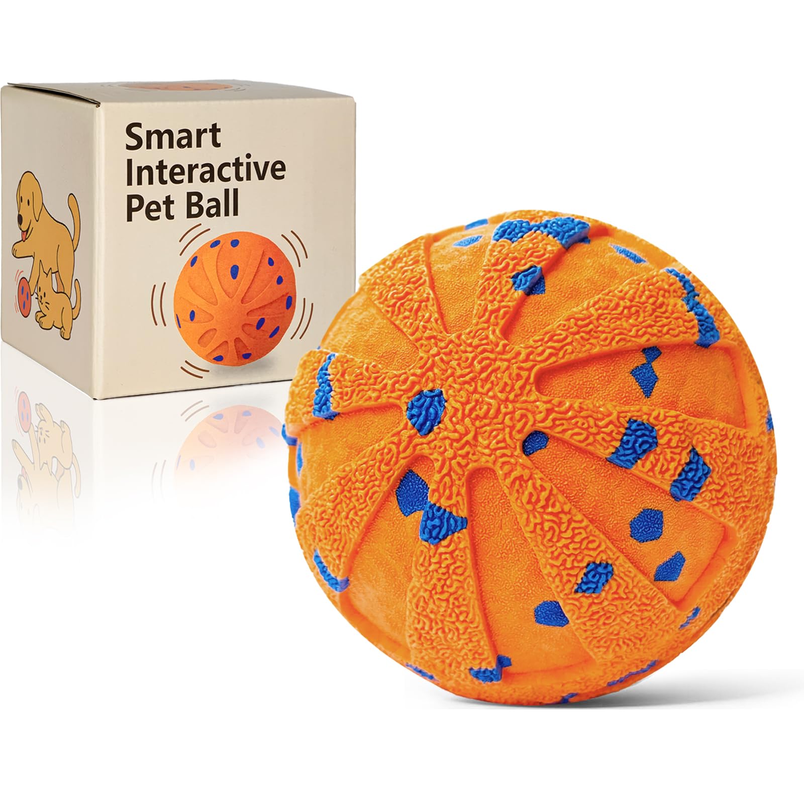JoyBruko bola interactiva para perros rodando y estimulando la actividad física.