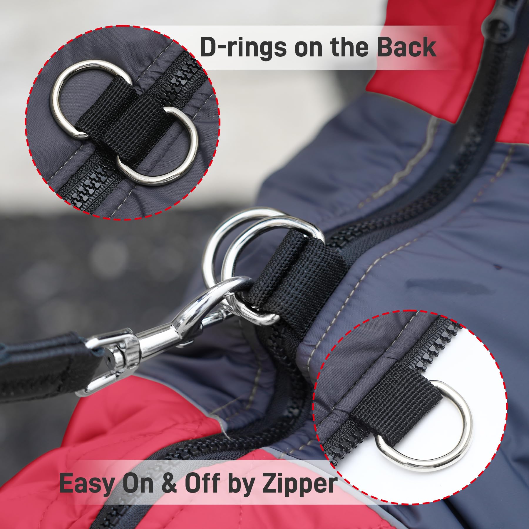 JoyDaog capa perro grande con tejido impermeable rojo gris