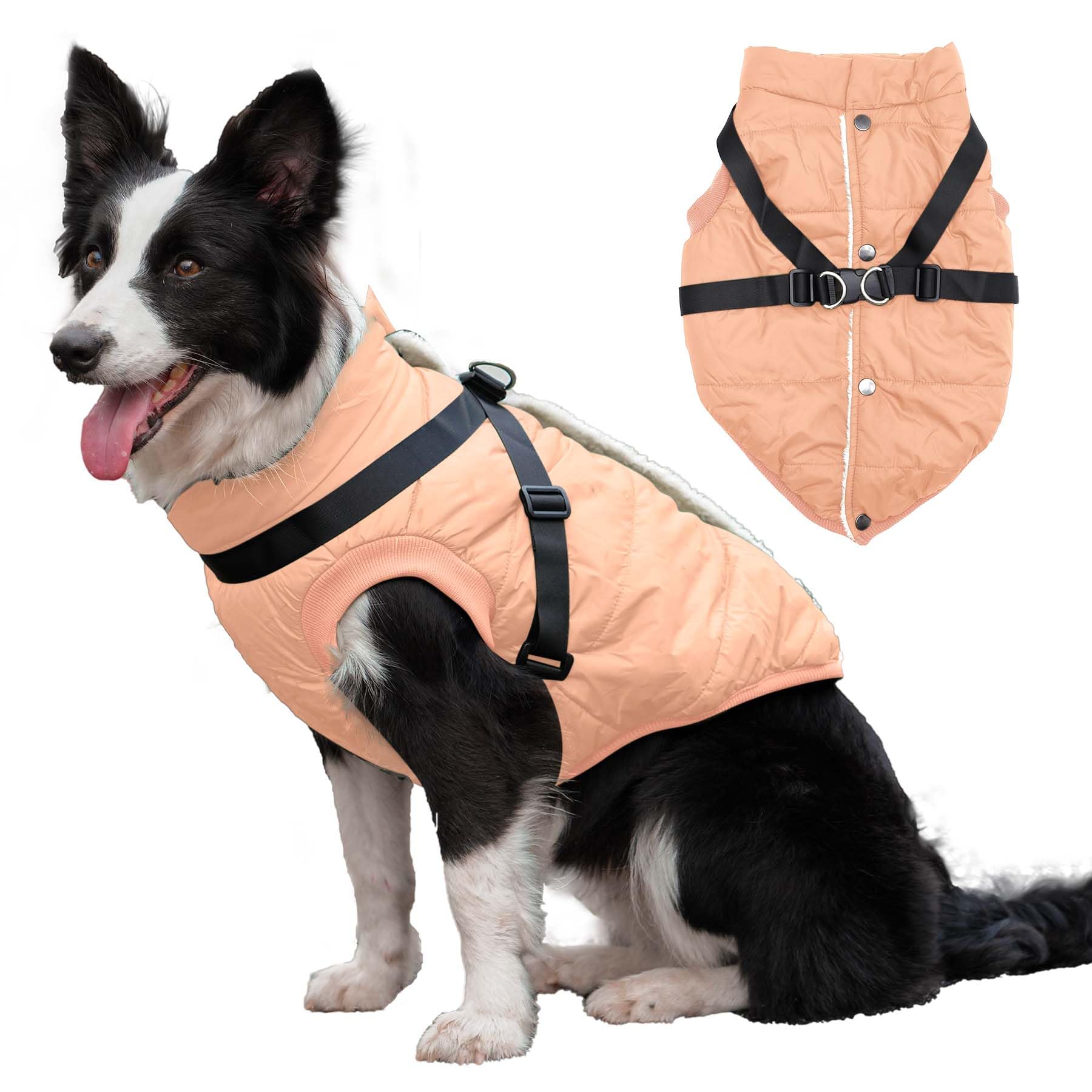 JoyDaog chaleco para perro con arnés y forro de felpa, ideal para paseos fríos