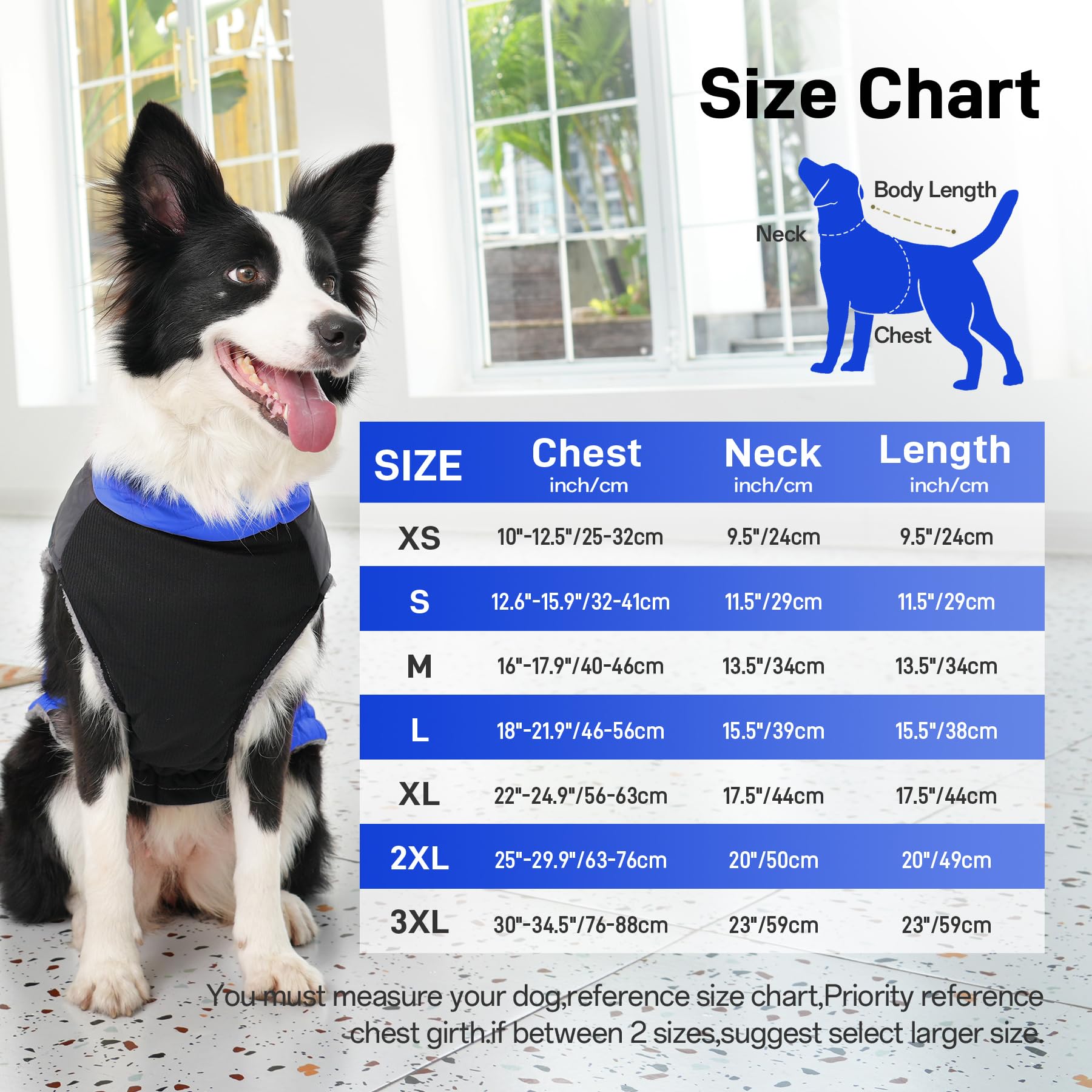 JoyDaog chaqueta impermeable azul para perros grandes, ideal para invierno.