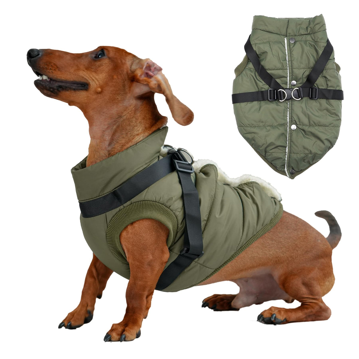 JoyDaog chaqueta para perro con arnés integrado, abrigo cálido para paseos invernales.